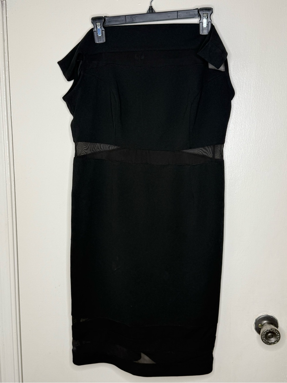 New York & Company Black Off Shoulder Mesh Trim Dress Size L